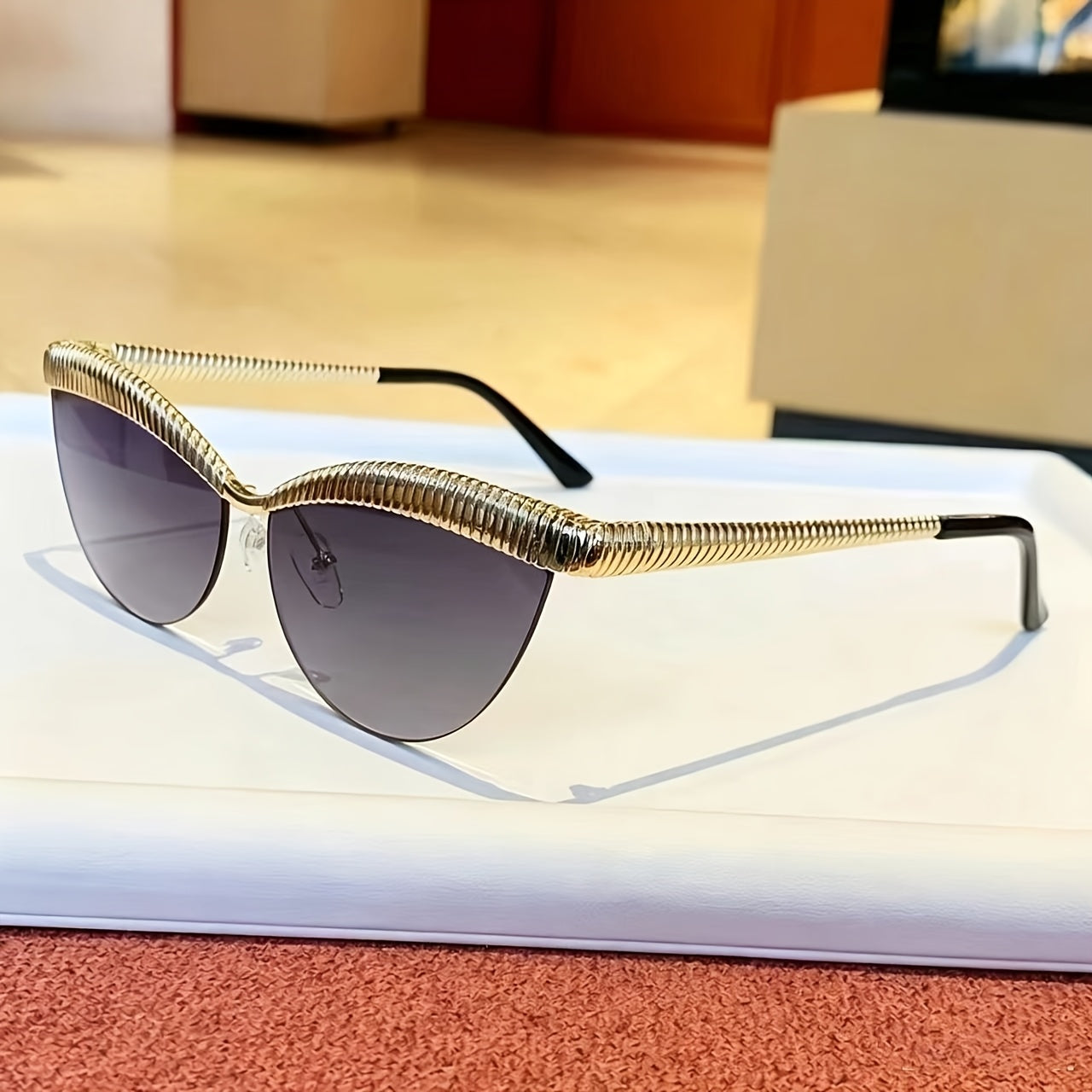 Half-Rim Cat-Eye Decorative Glasses with Zinc Alloy Frame