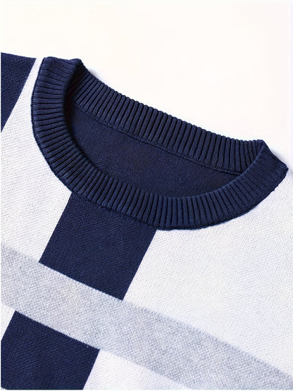 Men's Round Neck Casual Striped Warm Sweater Fashion Knit Pullover Top