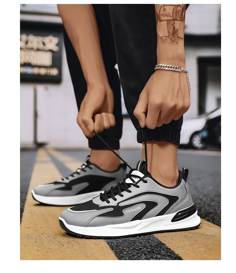 Men'S Plus Size Fashion Sneakers - Breathable Mesh Lace-Up Casual Shoes with Thick PVC Sole, Low-Top Design for All Seasons, Spring/Summer/Fall, Versatile Streetwear, Allseason Shoes | Minimalist Sneakers | Durable PVC Sol - ayq