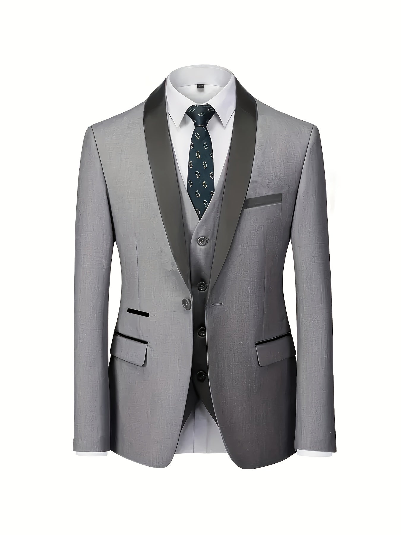 Men's Slim-Fit Notch Lapel 3-Piece Suit with Vest and Pants
