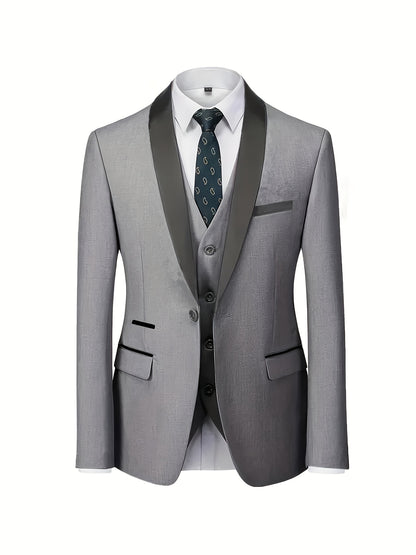 Men's 3-Piece Suit Set with Vest and Jacket for Formal Events