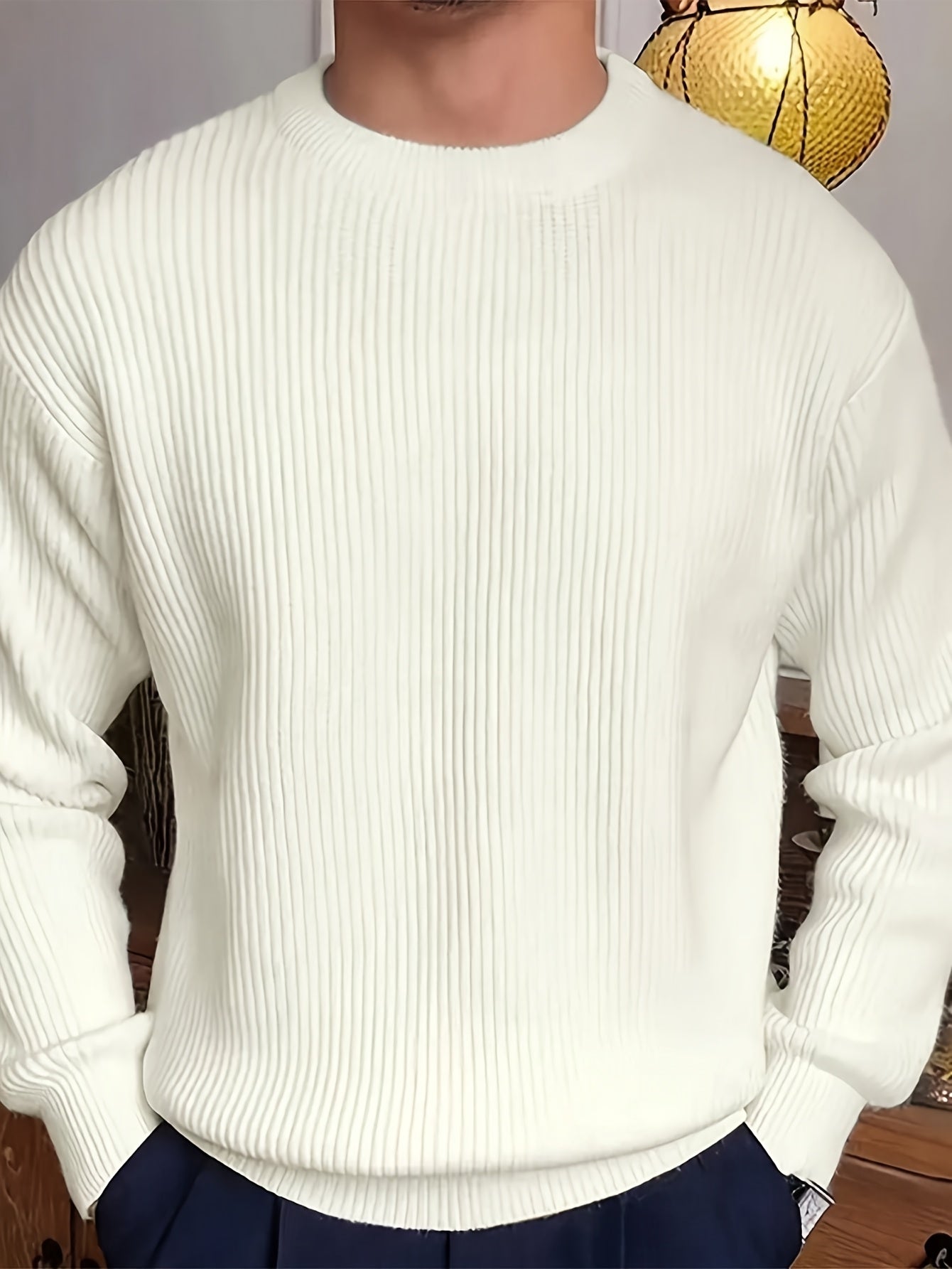 Տղամարդկանց պարզ, նորաձև միագույն երկար թևքով սվիտեր՝ հարմար աշնանային և ձմեռային սեզոնի համար, բազմակողմանի տրիկոտաժե վերնաշապիկ