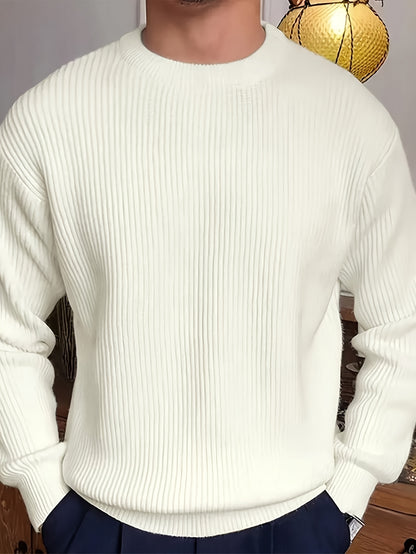 Տղամարդկանց պարզ, նորաձև միագույն երկար թևքով սվիտեր՝ հարմար աշնանային և ձմեռային սեզոնի համար, բազմակողմանի տրիկոտաժե վերնաշապիկ