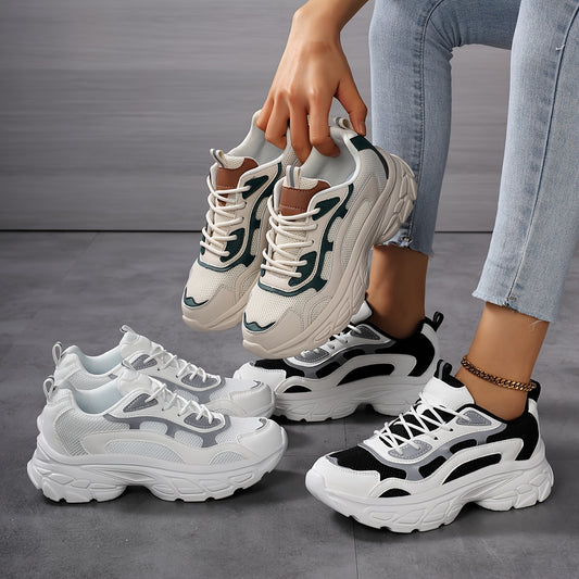 Breathable Running Shoes for Women, Casual Lace-Up Sneakers with Thick Sole, Round Toe, All-Season Outdoor Shopping