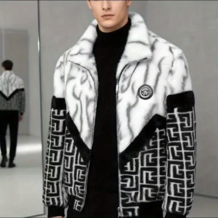 Men'S Winter Jacket - Brown & Black Color Block Coat with Stand-Up Collar, Zipper Closure, Non-Stretch Fabric for Formal & Everyday Cold Weather - Luxury Outerwear for Office, Parties, Casual Outfits, Party Attire, Sophistica