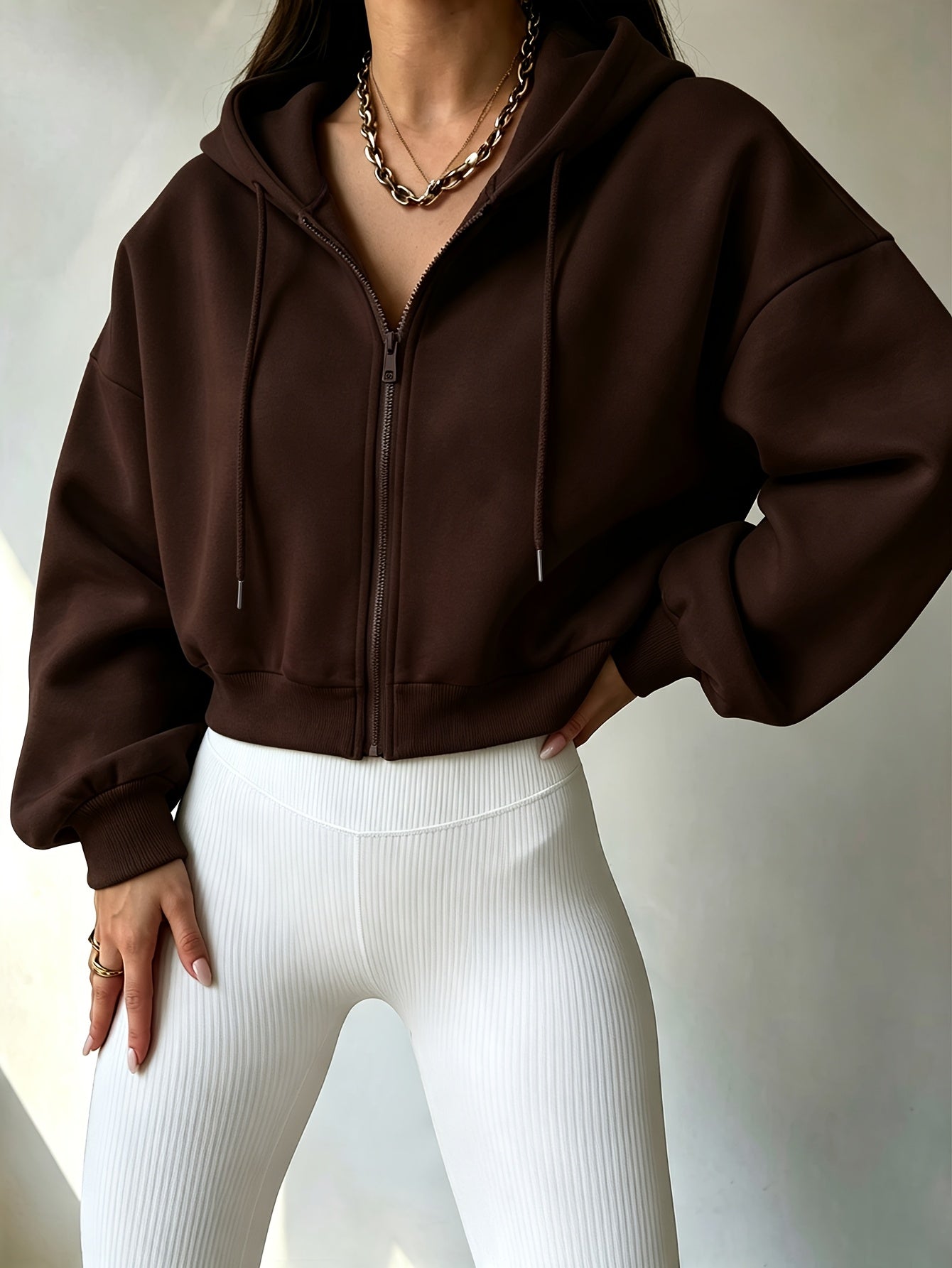 Women’s Short Hooded Zipper Sweatshirt with Geometric Print