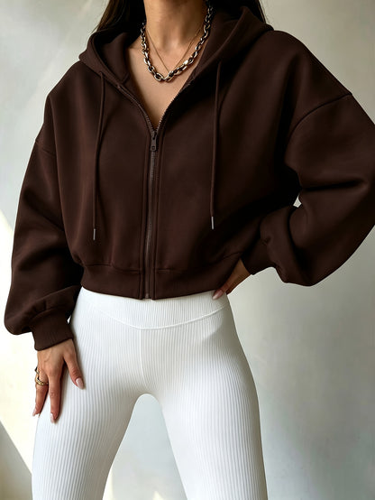 Women’s Short Hooded Zipper Sweatshirt with Geometric Print