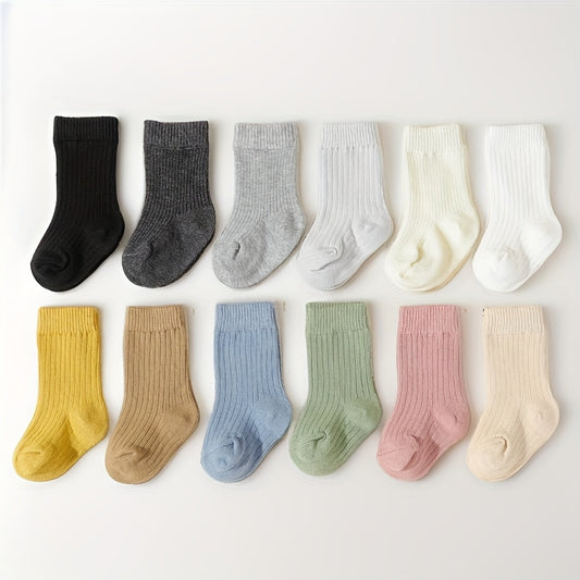 5-Pack Unisex Baby Toddler Mid-Calf Socks, Breathable Polyester Knit, Non-Slip, Hand Wash Only, All-Season Sports Socks