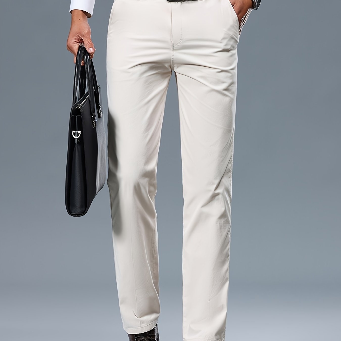 Men's Light Business Cotton Dress Pants - Straight Leg, Olive Green, 100% Cotton, Perfect for Office or Casual Outings