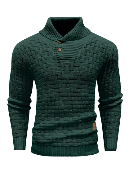 Men's Casual Waffle Pattern High Stretch Sweater, Chic Mature Pullover Sweater For Fall Winter