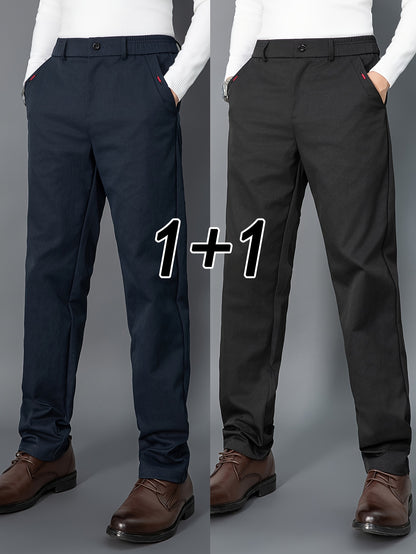 2pcs Men's Light Business Casual Pants - Straight Leg Dress Trousers, Lightweight & Comfortable for Office and Casual Attire, All Seasons, Navy Blue & Black, Polyester Fabric, Machine Washable, Versatile Dress Trousers | Styl