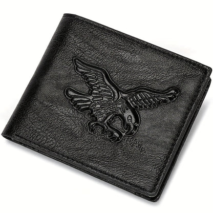 Men'S Short Horizontal Vintage Wallet with Embossed Design And Eagle Coin Pouch