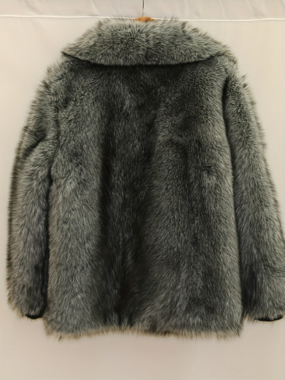 Men'S Faux Fur Coat with Imitation Fur Lining, Square Neck Zipper Short Winter Windproof Warm Loose Casual Jacket for Young Style