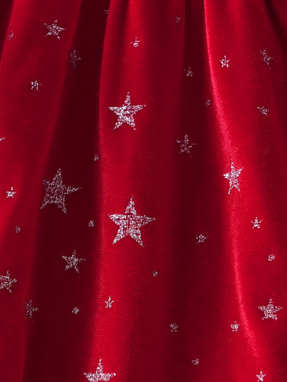 Girls' Christmas Party Dress - Red & Polka Dot A-Line Mid-Length Winter Dress with Puff Sleeves, Round Neck & Flared Skirt for Holiday Celebrations, Christmas Dresses For Girls, Festive Outfit, Playful Design