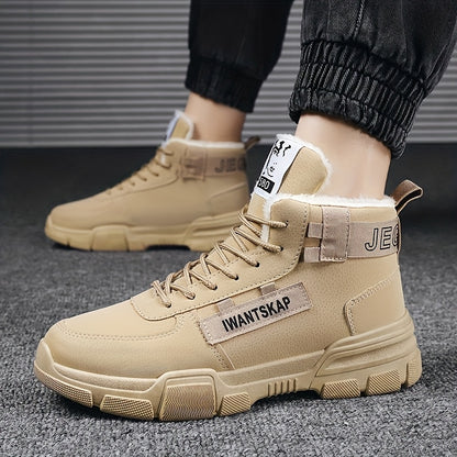 Men'S Winter Boots - Thermal Insulated Anti-Slip Snow Shoes with Cushioned Insole, Beige/Tan Cold Weather Boots for Ice, Snow, and Everyday - Lace-Up Ankle Support, Durable PVC Outsole - Ideal for Hiking, Urban Commute, and O