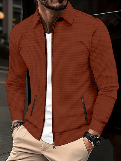 Men's Plain Waffle Zipper Jacket Casual Daily Fashion