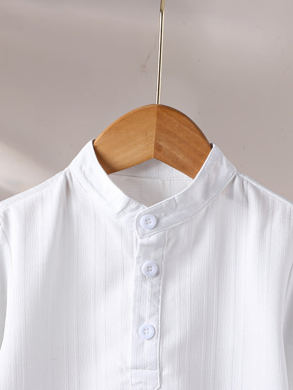Boys' Casual Stand Collar Short Sleeve Shirt for Spring-Fall