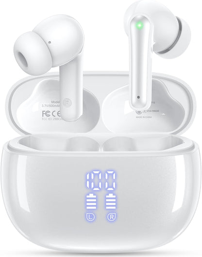 Wireless Earbuds Bluetooth Headphones, Ear Buds with Deep Bass, 40H Long Playtime, Power Display, IPX7 Waterproof in Ear Earphone with Mic for Phone Tablet Sports Workout, Black