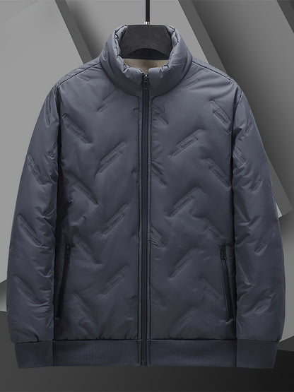 Men's Casual Warm Fleece Lined Jacket, Chic Zip Up Coat for Fall Winter
