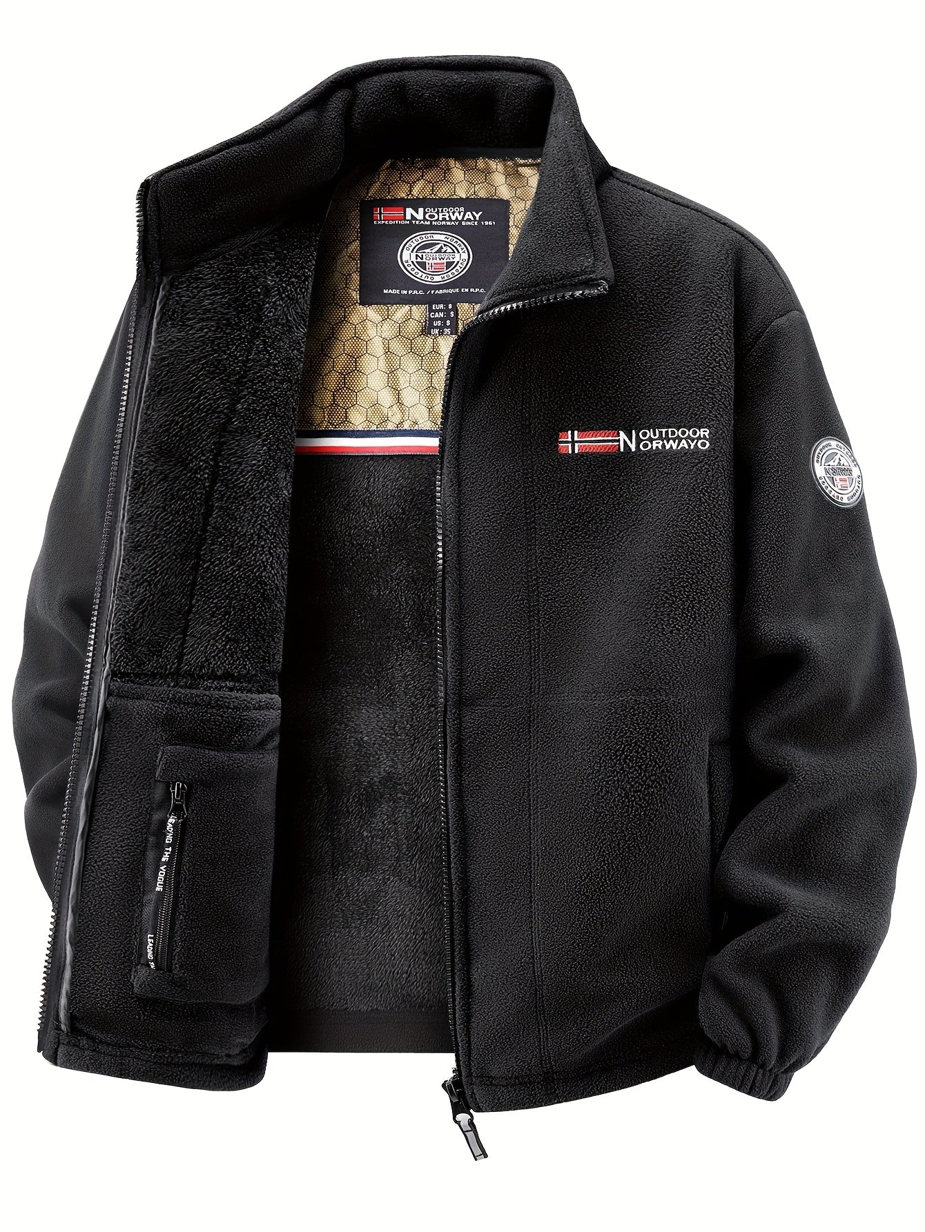 Men's Warm Stand Collar Cardigan Jacket, Honeycomb Heat-Retaining Graphite Lining, Thermal Insulation, Warmer Upper Body, Quality Men's Wear, Warm Lining, Carbon Fiber Technology - Full-Zip Winter Coat, Full-Length Zipper, Ma