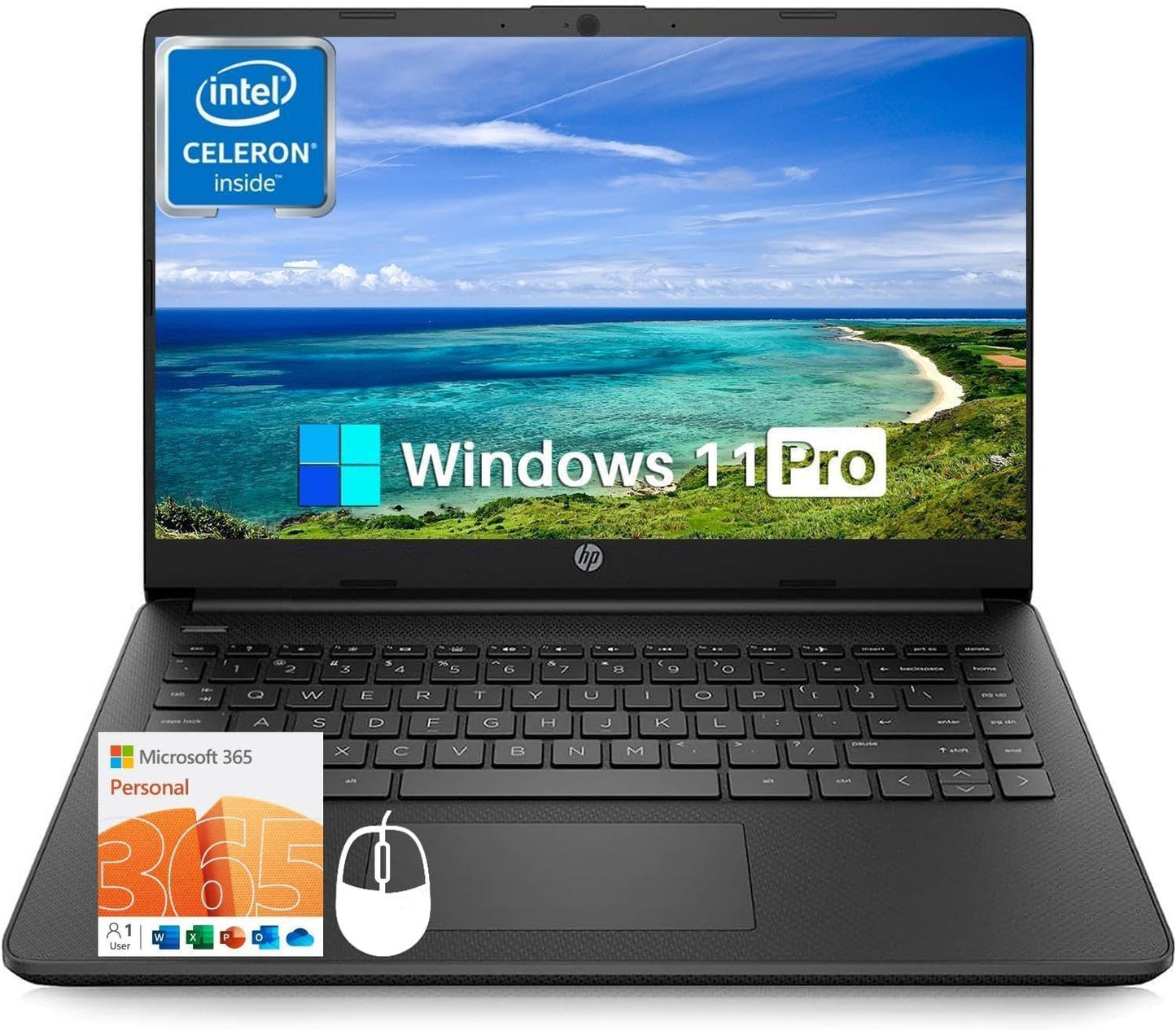 HP 14 Inch Laptop Student Business, with Office Lifetime License & Windows 11 Pro, Intel Dual-Core N4120, 16GB RAM, 384GB Storage(128Gb Emmc+256Gb MSD), Ultra Light, Webcam, Wifi, Accessories
