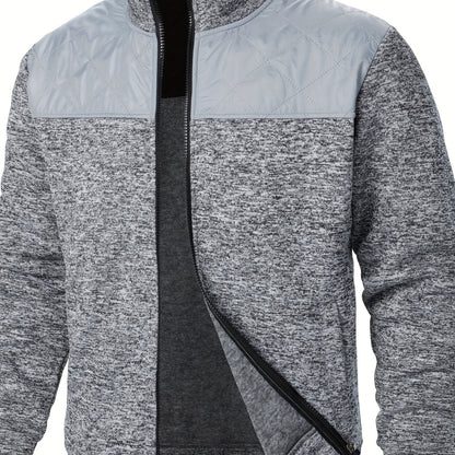 Men's Blocking Quilted Jacket For Spring And Autumn, Casual Stylish Outdoor Stand Collar Coat As Gift
