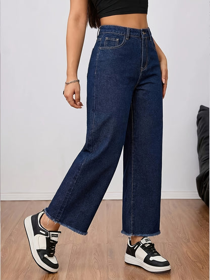 Women’s Stretch Dark Blue Washed Straight-Leg Denim Pants