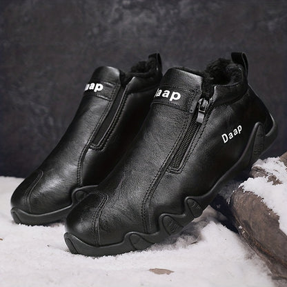 Men'S Winter Snow Boots with Side Zipper - Slip-On Ankle Boots, Non-Slip Rubber Sole, Warm Insulated Footwear for Cold Weather, Casual & Outdoor Activities, Winter Boots For Men, Cold Weather Footwear, Cold Weather Wear, Fabr