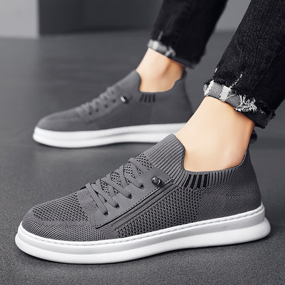Men's Breathable Mesh Sneakers - Casual Retro Slip-On Flats with Soft PVC Sole, Lace-Up Closure for Spring/Summer Outdoor and Casual Attire