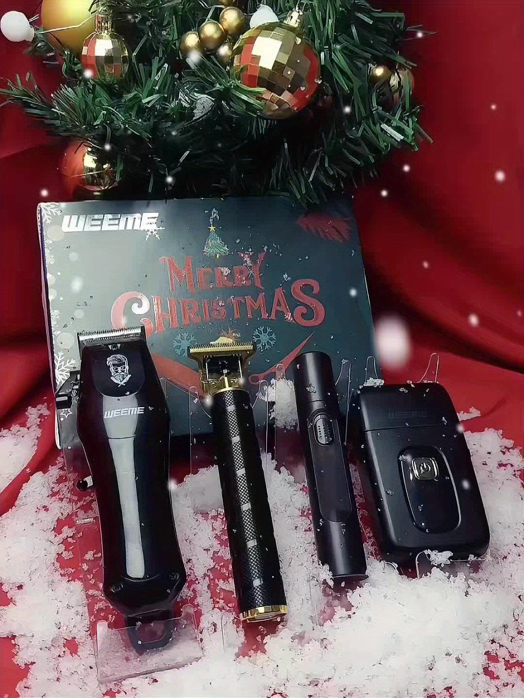 WEEME 4pcs Professional Hair Clipper Set for Men, Cordless Barber Clippers and Trimmer Kit, Electric Beard Trimmer and Nose Trimmer, Foil Shaver Men's Grooming Tool Kit, Christmas Gifts for Him (Black) - ayq