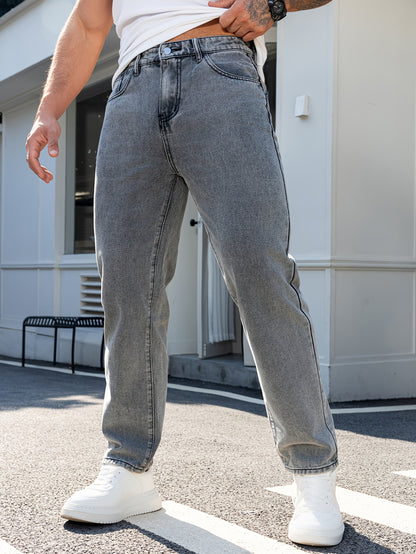 Men's Casual Regular Fit Jeans, Men's Versatile Classic Design Denim Pants For All Seasons