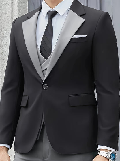 Men's 3-Piece Polyester Suit with Vest and Trousers