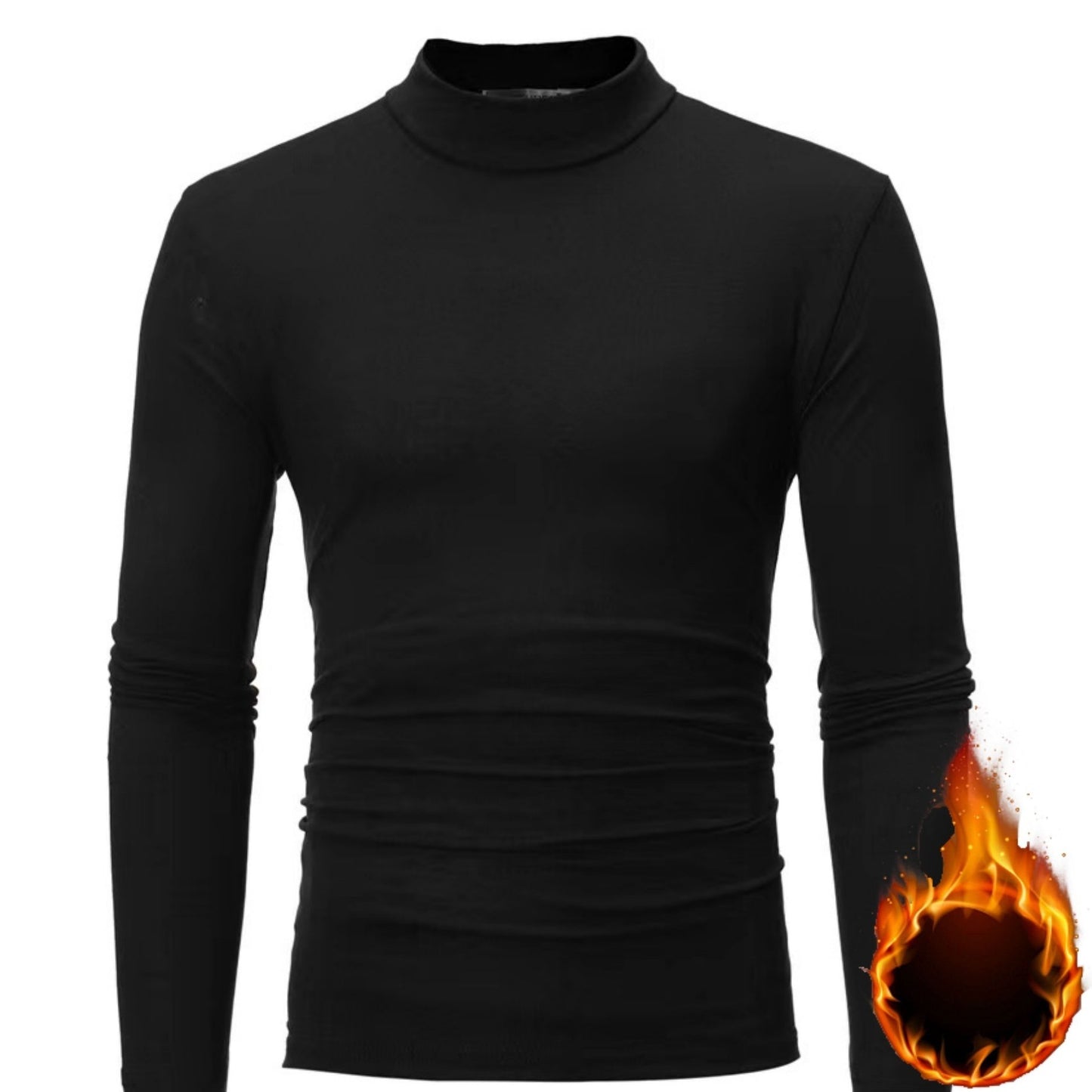 Men's Solid Long Sleeve Turtleneck Stretch T-shirt, Casual Comfy Warm Top For Fall Winter, Men's Clothing