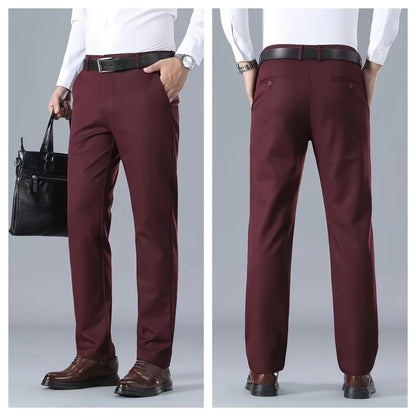 Men's Solid Color Business Casual Pants, Lightweight Business Style Versatile Trousers for Office