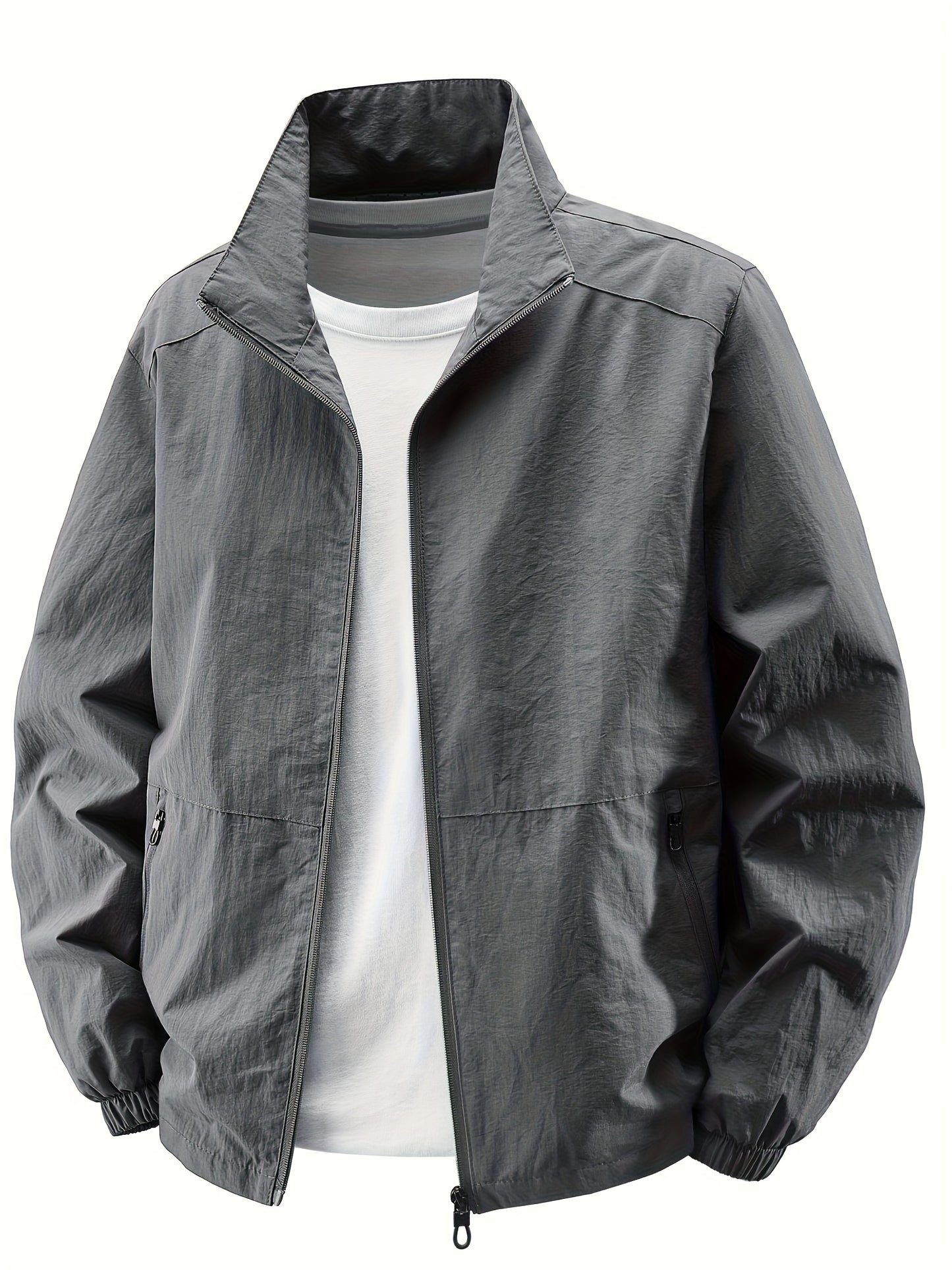 Տղամարդու ձիթապտղի կանաչ բոմբեր բաճկոն՝ կանգնած օձիքով - ամենօրյա, հարմարավետ, կայծակաճարմանդով վերնազգեստ՝ բացօթյա գործունեության համար, ամենօրյա հագուստ | Կանգնած օձիքով բաճկոն | Կայծակաճարմանդով բաճկոն