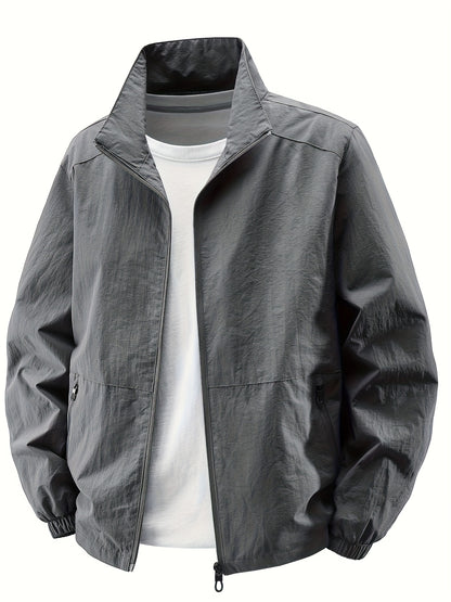 Տղամարդու ձիթապտղի կանաչ բոմբեր բաճկոն՝ կանգնած օձիքով - ամենօրյա, հարմարավետ, կայծակաճարմանդով վերնազգեստ՝ բացօթյա գործունեության համար, ամենօրյա հագուստ | Կանգնած օձիքով բաճկոն | Կայծակաճարմանդով բաճկոն