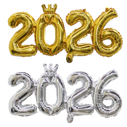 1pc Golden & Silvery Crown 2026 Number Aluminum Foil Balloon - Elegant Golden & Silveryy Finish, No Electricity Needed, Perfect for Christmas & New Year Decorations, Festive Party Supplies, Christmas Decorations, Best for Chr