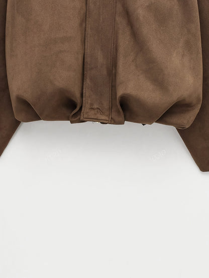 Կանացի վինտաժային բոմբեր բաճկոն - ազատ չափի երկար թևքով, կայծակաճարմանդով և իջեցված ուսերով, շագանակագույն առօրյա վերնազգեստ աշուն/ձմեռ համար, չձգվող գործվածք, իդեալական է առօրյա հագուստի համար, աշուն-ձմեռ բաճկոն | Վինտաժային բոմբեր ոճ | Zipp