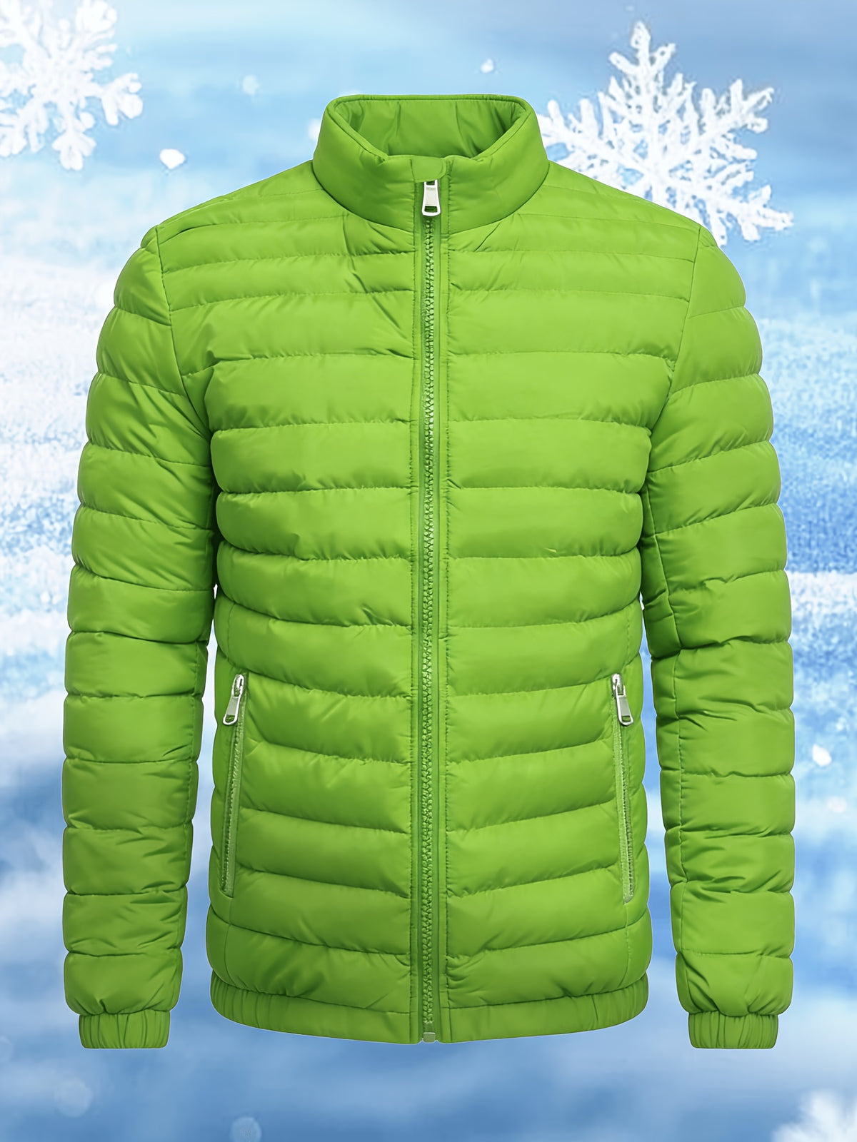 Men's Stand Collar Winter Jacket with Zipper and Fiber Filling