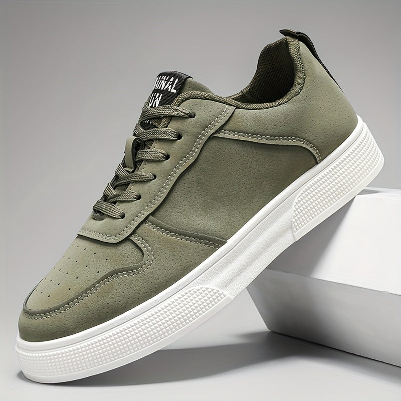 1 Pair MAINALUN Men'S Skateboarding Sneakers - Low-Top Lace-Up Casual Shoes with Thick PVC Sole, Breathable Fabric Lining  Durable Synthetic Upper for Daily Wear, Outdoor, Travel, Parties - Green/Black/Khaki, Skateboarding S