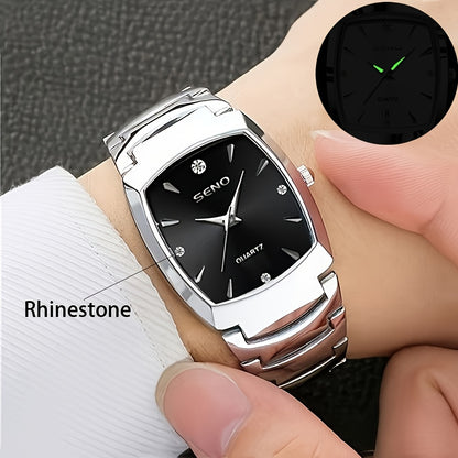 Men's Retro Square Business Watch with IPX7 Waterproof Alloy Strap