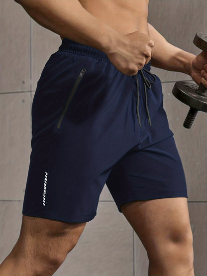 Super Thin Men's Casual Simple Style Comfy Shorts, PERFORMANCE Letter Print Home Pajamas Bottom With Zipper Pockets And Drawstrings, Men's Summer Outdoor Fitness Clothing