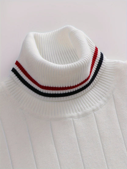Temujin OBM Men's College Style Fashion New Color Block Striped High Neck Knit Long Sleeve Pullover Sweater