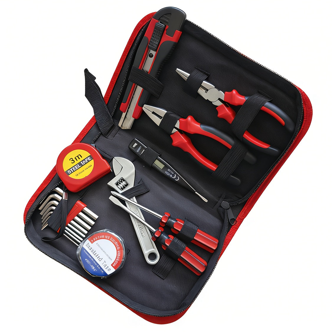 Christmas And New Year Gifts 18pcss Household Multi-Function Repair Tool Set 11pcs Set Including Slotted And Phillips Screwdrivers / Utility Knife / Electrical Tester / Insulation Tape / 3-Meter Tape Measure / 6-Inch Adjustab