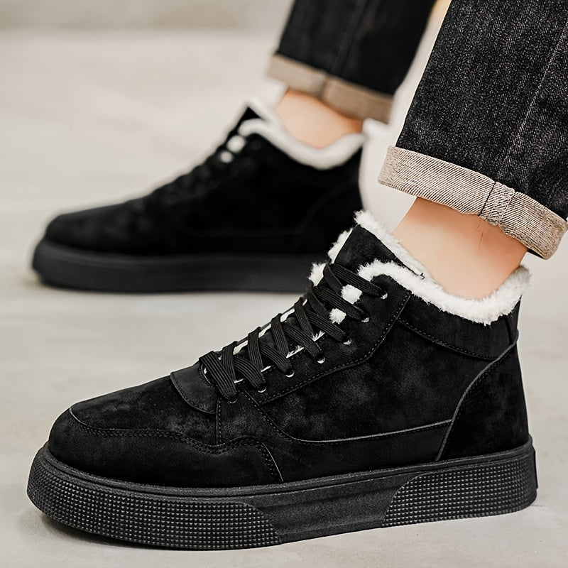 Men'S Winter Snow Boots - High-Top Faux with Plush Lining, Warm & Durable PVC Sole, Lace-Up Design for Outdoor Hiking, Casual Streetwear - Black, Winter Hiking Boots, Hiking Footwear, Stylish Winter Footwear, Fabric Lined Int