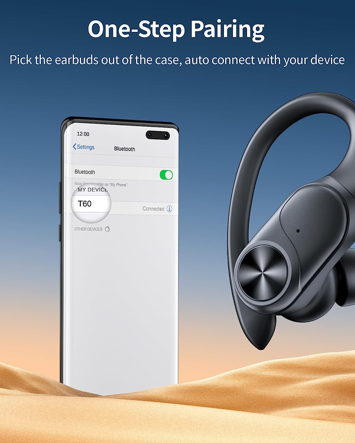 Pocbuds Bluetooth Headphones Wireless Earbuds 80Hrs Playtime Wireless Charging Case Digital Display Sports Ear Buds with Earhook Deep Bass IPX7 Waterproof Over-Ear Earphones for TV Phone Laptop Black