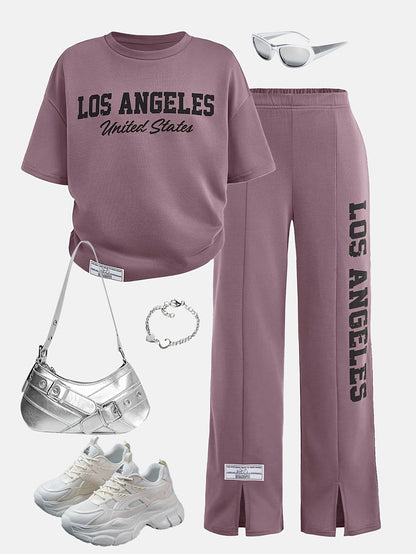 Girls' Casual Summer Set - Loose Tee & Comfortable Pants