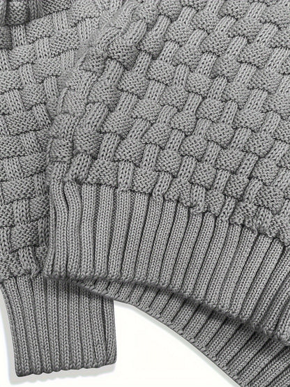 Men's Casual Waffle Pattern High Stretch Sweater, Chic Mature Pullover Sweater For Fall Winter