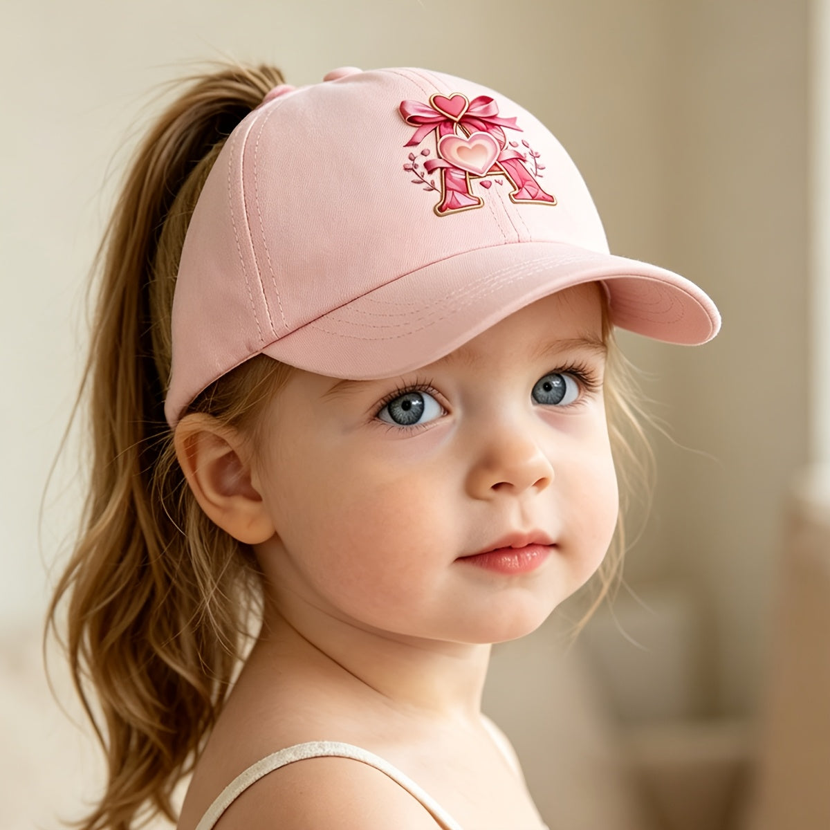 Adjustable Pink Baby Baseball Cap with Alphabet Heart Bow for Kids