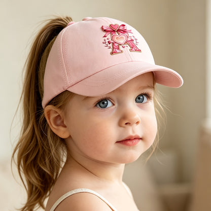 Adjustable Pink Baby Baseball Cap with Alphabet Heart Bow for Kids